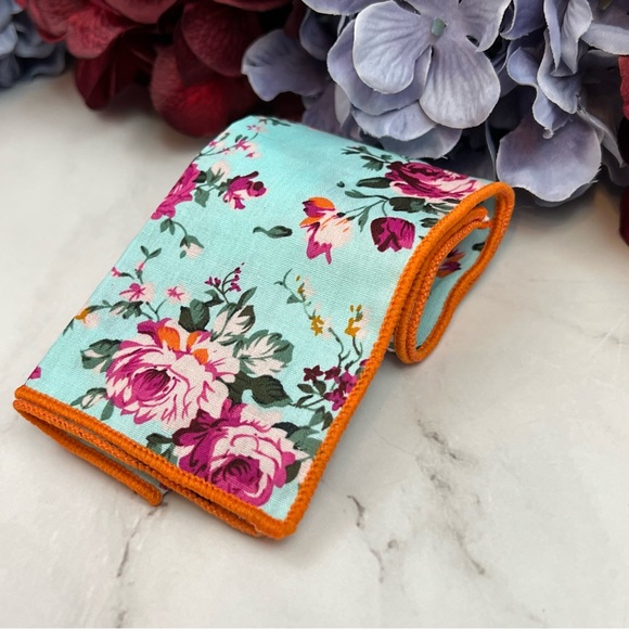 Light Blue Floral Butterfly Bow Tie and Pocket Square - Picture 10 of 16